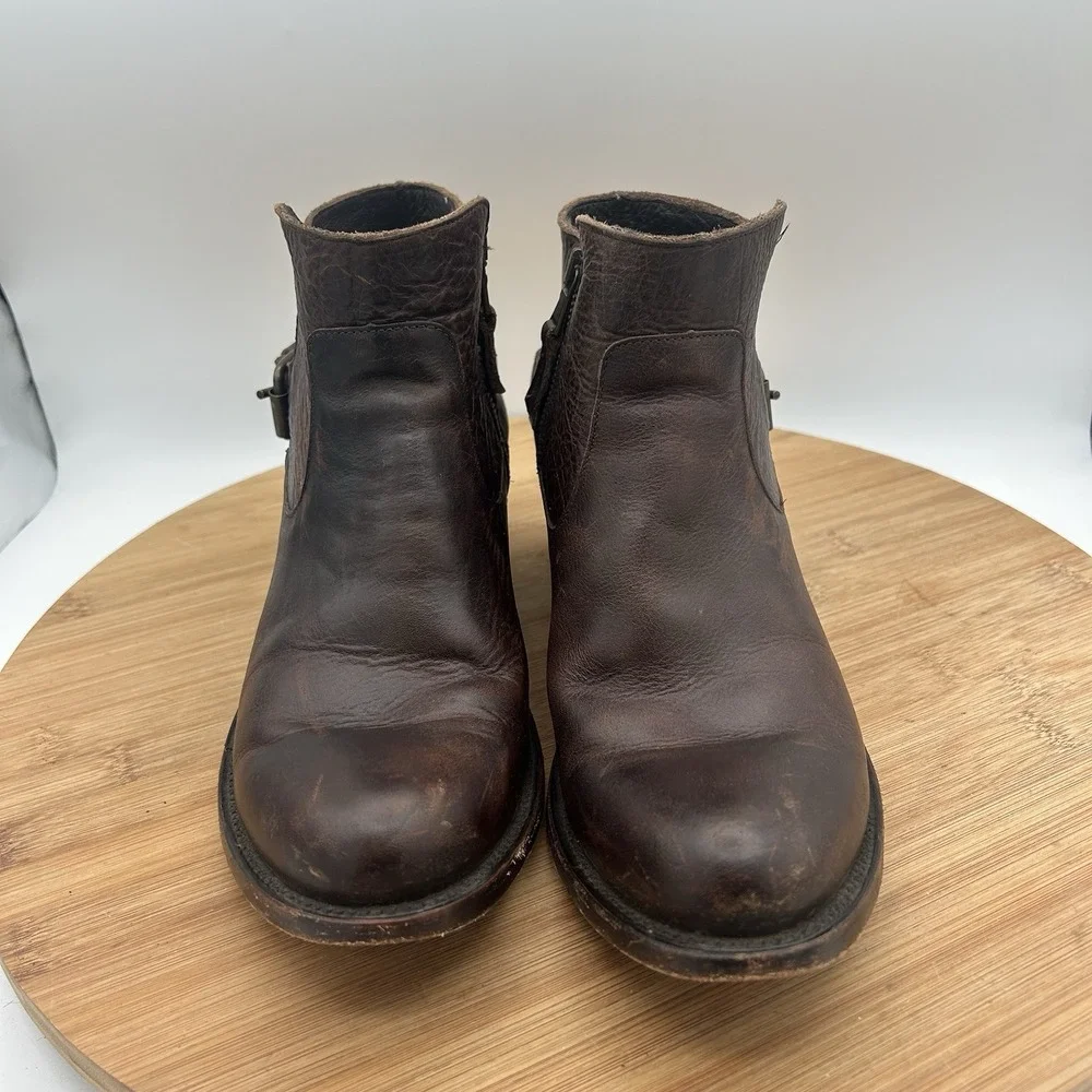 J.B.‎ Dillon Short Zip Western Boot Womens US 10 B Brown Leather Buckle Strap